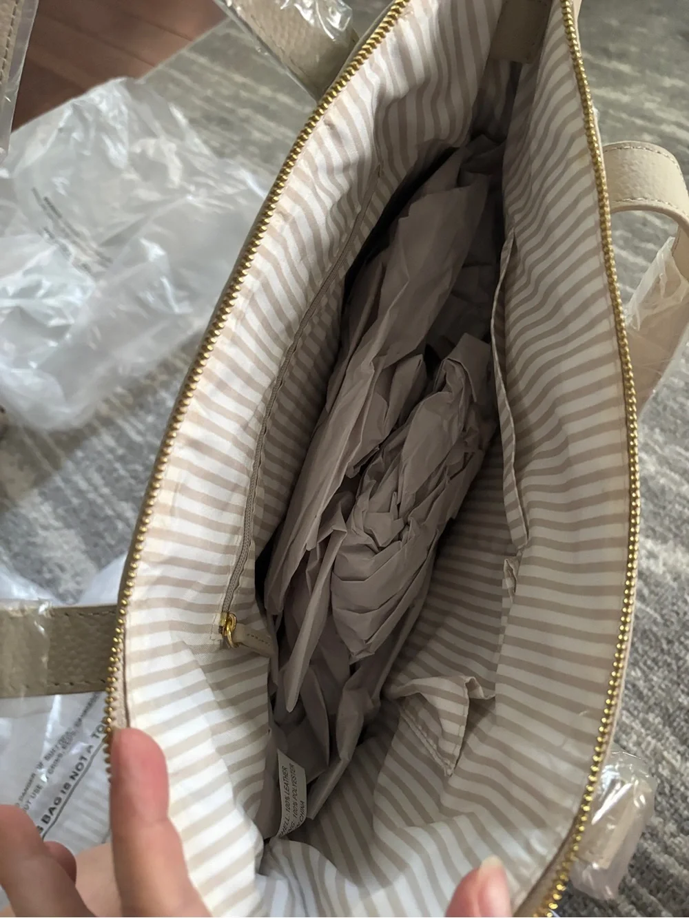 Joy Light Beige/ Cream Tote with Gold Logo Hardware